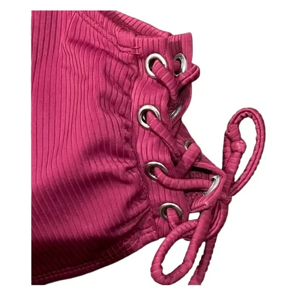 California Waves Wine Lace Up Back Hook Bikini Top Beach Swim Juniors size XL - Picture 3 of 6
